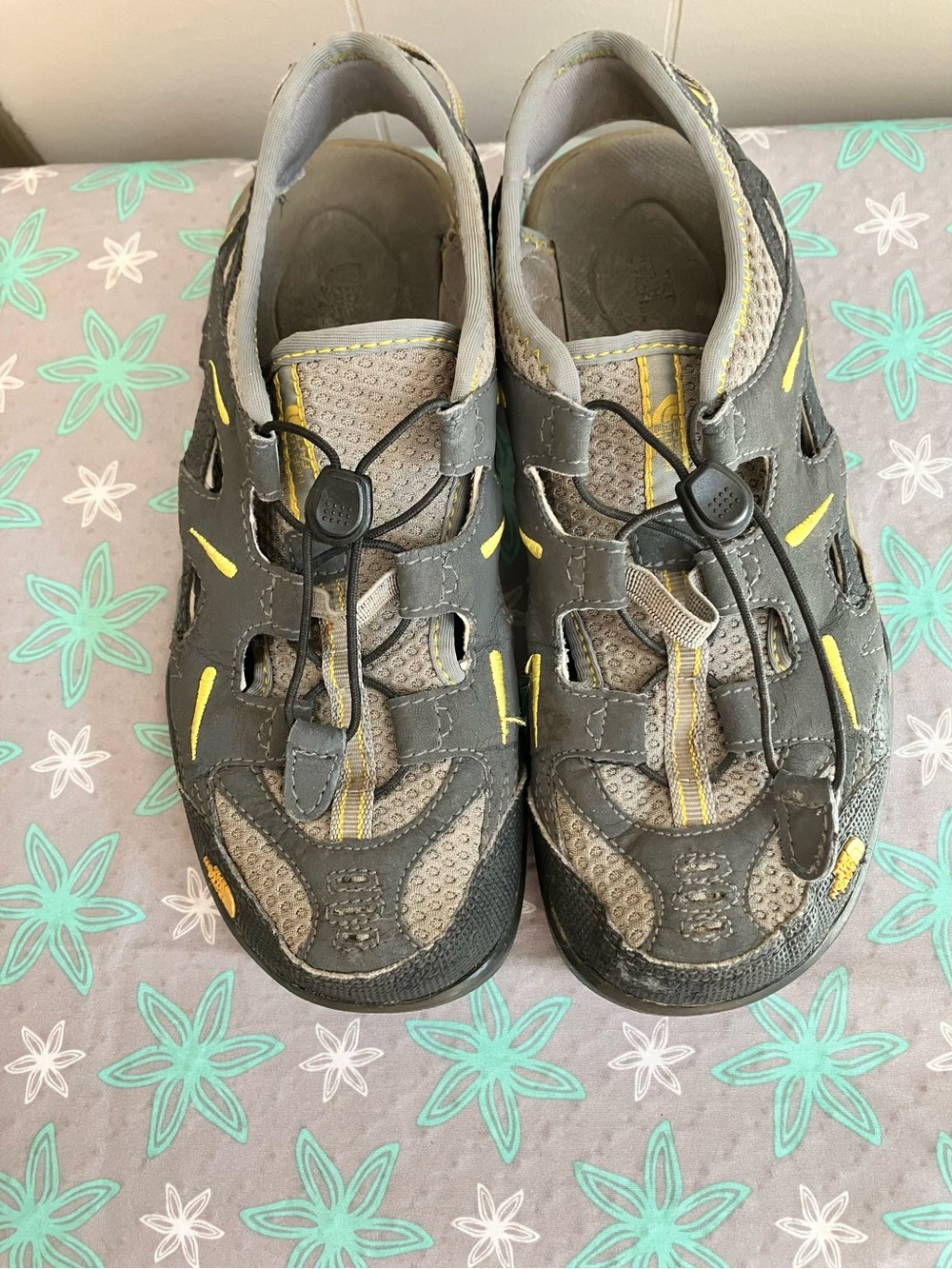 The North Face Gray and Yellow Kids Outdoor Sandals
